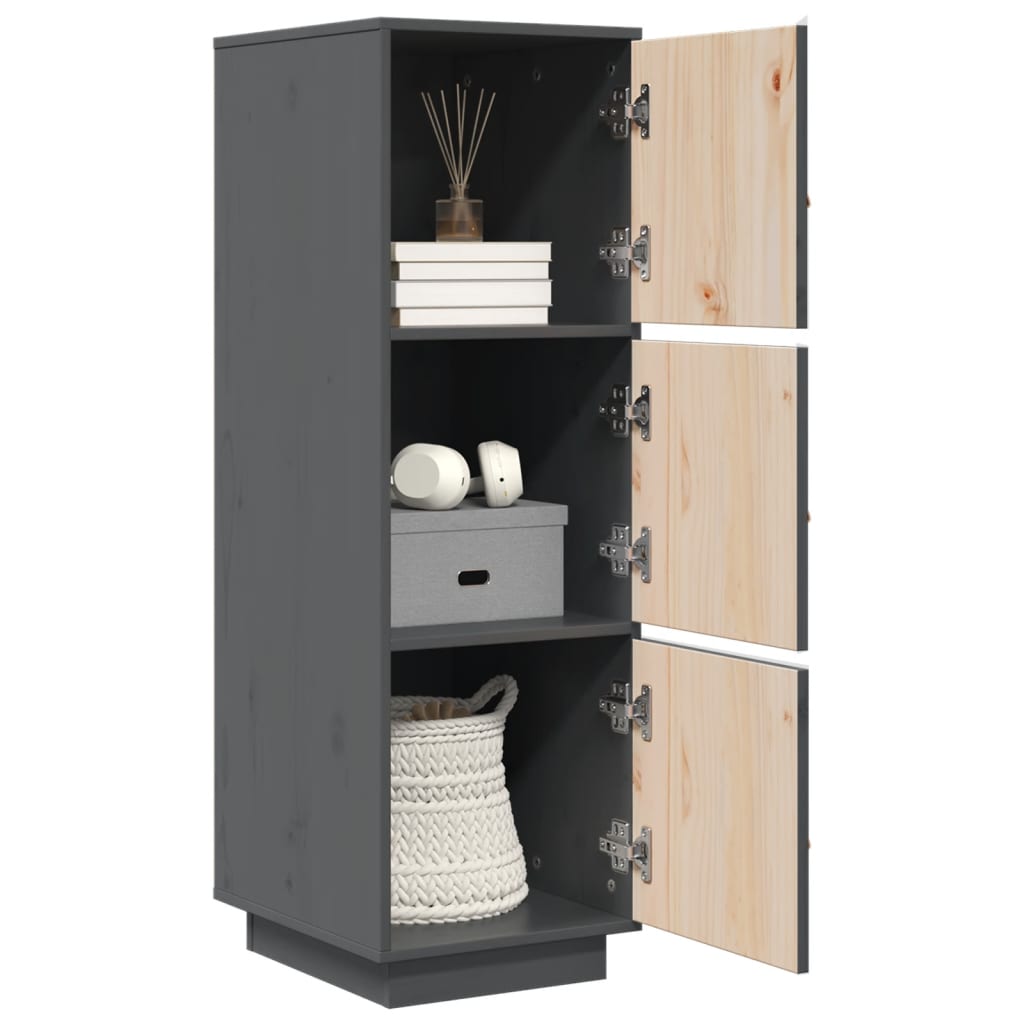 Credenza Grigia 34x40x108,5 cm in Legno Massello di Pino